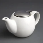 Théière blanche Olympia Café 510 ml en grès avec passoire inox amovible