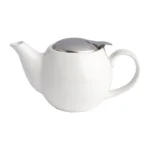 Théière blanche Olympia Café 510 ml en grès avec passoire inox amovible