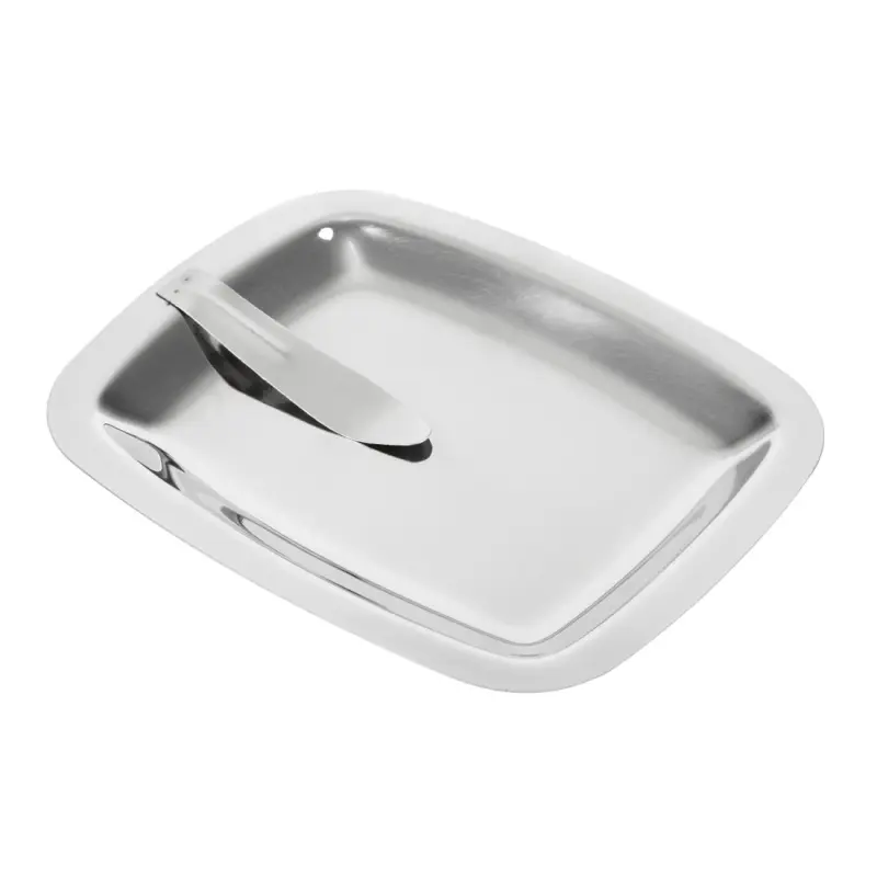 CM759 - Plateau u00e0 addition OLYMPIA u2013 CM759 u2013 150 x 120 mm u2013 Inox u2013 Pince intu00e9gru00e9e Plateau u00e0 addition inox Olympia avec pince