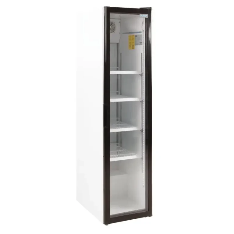 Refroidisseur à bouteilles Slimline Polar Série G noir, porte vitrée fermée, vue de face