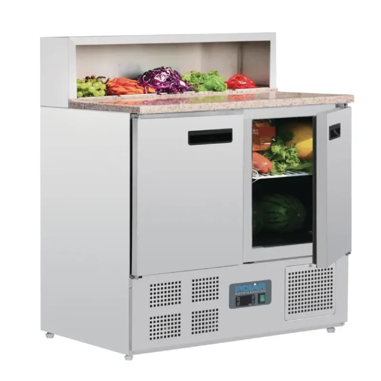 Comptoir de préparation réfrigéré à pizzas Polar Série G en inox avec plan de travail en marbre