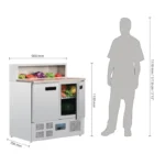 Zone de garniture du comptoir à pizzas Polar Série G avec ses cinq bacs GN 1/6 sous écran