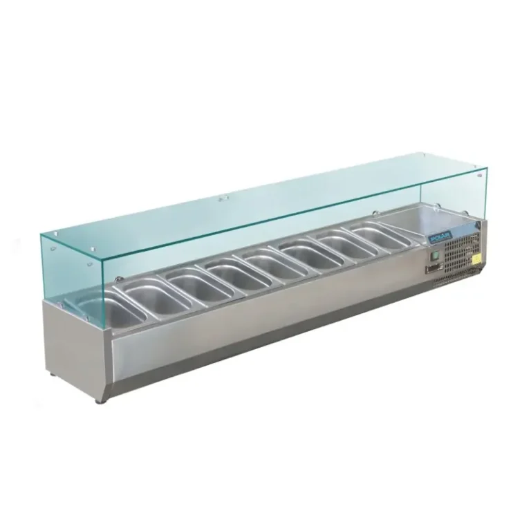 Saladette réfrigérée à poser Polar Série G 8 bacs GN 1/3, inox et pare-haleine verre