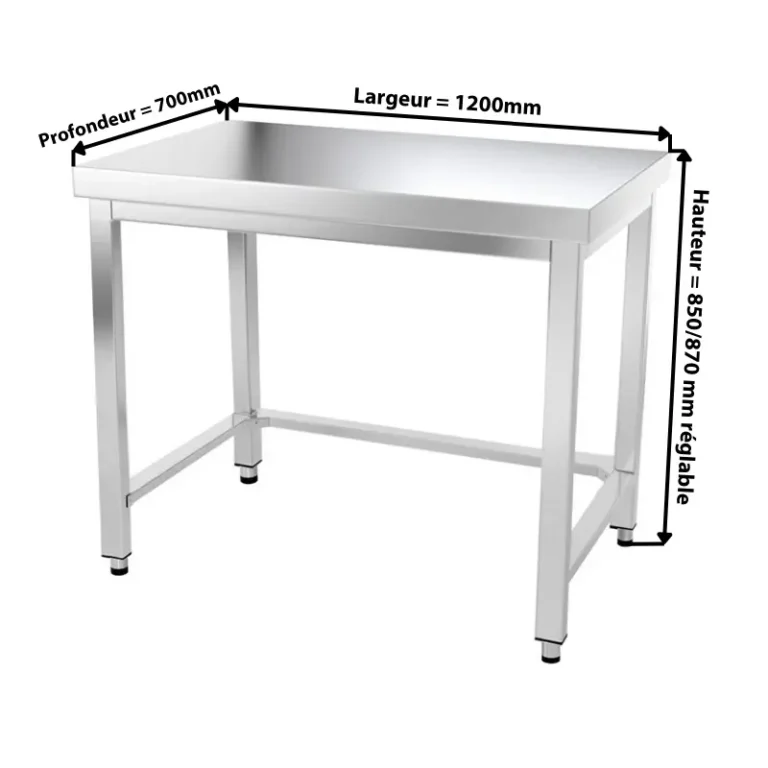 Table inox Goldinox 1200 x 700 mm avec renfort, vue 2