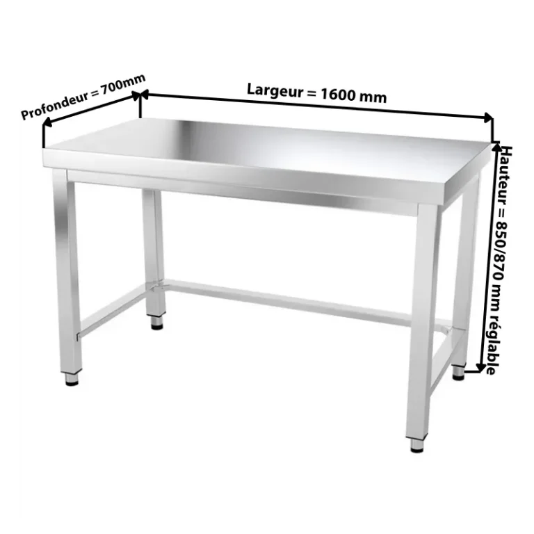 Table inox 1600 x 700 mm avec renfort Goldinox, vue 2