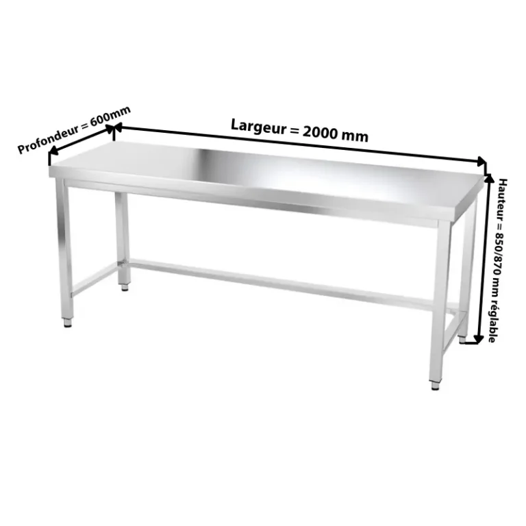 Table inox 2000 x 600 mm avec renfort Goldinox, vue 2