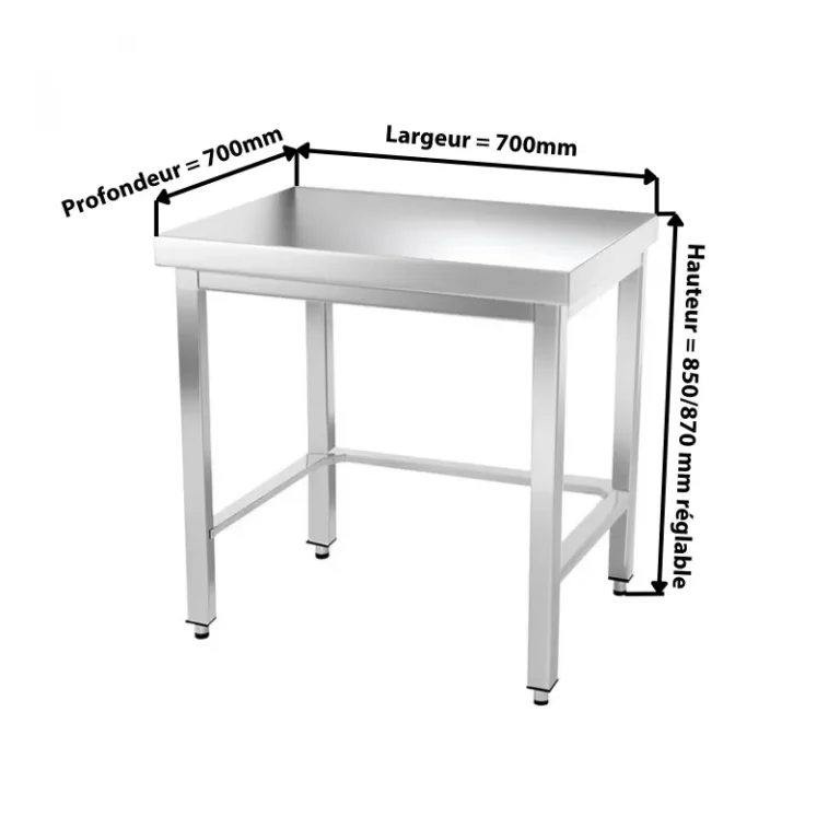 Table inox 700 x 700 mm avec renfort Goldinox, vue 2