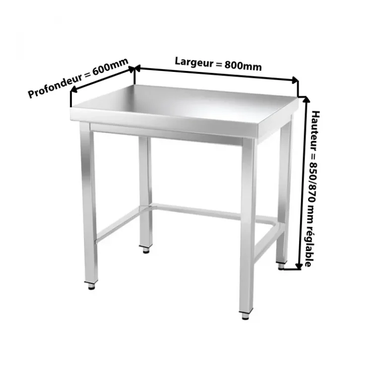 Table inox 800 x 600 mm avec renfort Goldinox, vue 2