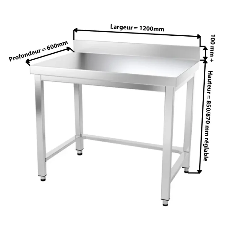 Table inox adossée 1200 x 600 mm avec renfort Goldinox, vue 2