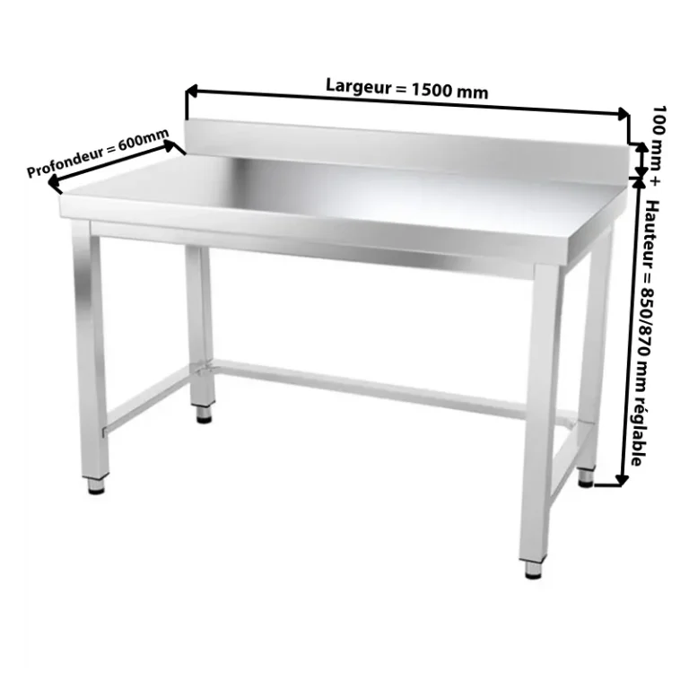 Table inox adossée 1500 x 600 mm avec renfort Goldinox, vue 2