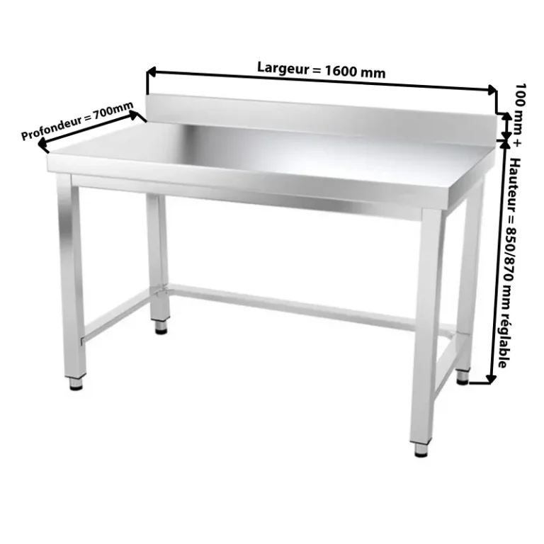 Table inox adossée 1600 x 700 mm avec renfort Goldinox, vue 2