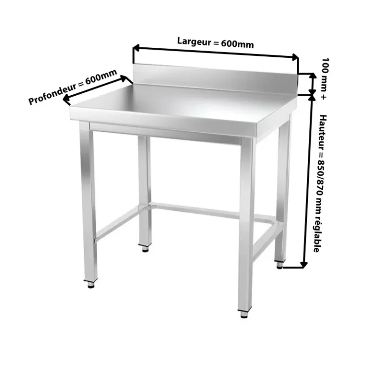 Table inox adossée 600 x 600 mm avec renfort Goldinox, vue 2