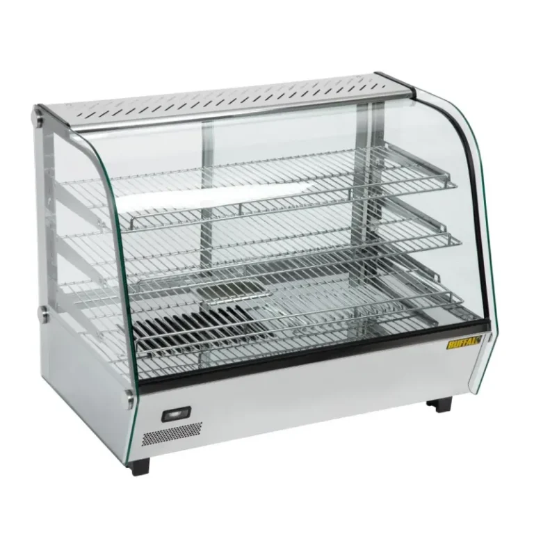 Vitrine chauffante de comptoir BUFFALO 160 L, façade en verre incurvée et éclairage LED