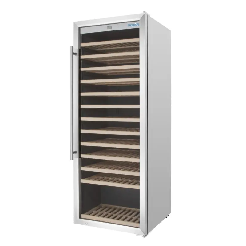 Cave à vin inox une zone Polar Série G – 118 bouteilles – 330 L – 14 étagères bois