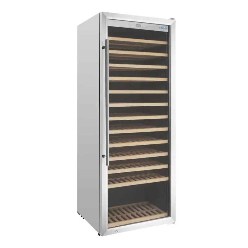 Cave à vin inox une zone Polar Série G – 118 bouteilles – 330 L – 14 étagères bois
