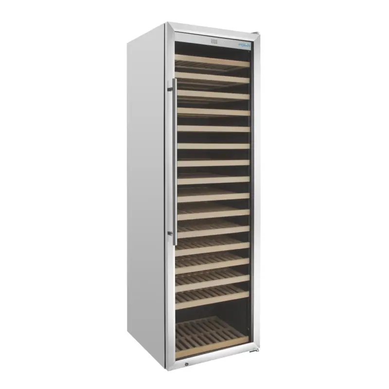 Cave à vin inox une zone Polar Série G – 187 bouteilles – 465 L – 16 étagères bois