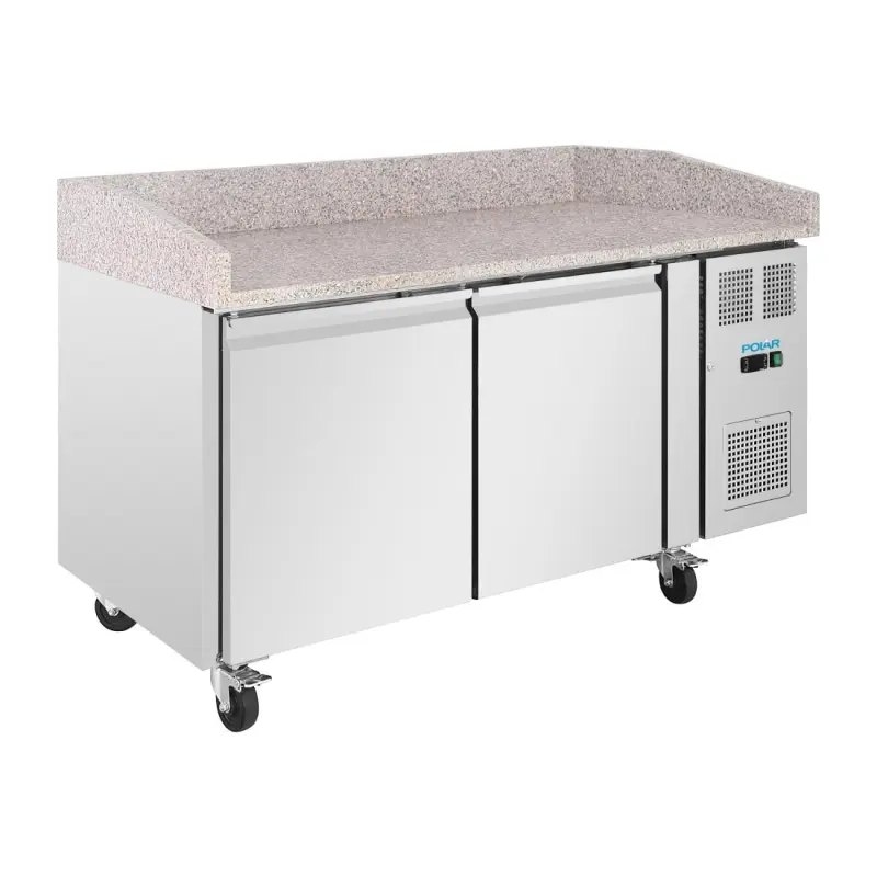 Comptoir à pizza réfrigéré 2 portes Polar Série U – Plan en granit – 428 L – 1510 mm – Classe A