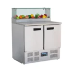 Comptoir à pizza réfrigéré 2 portes avec pare-haleine Polar Série G – 257 L – Plan granit – GN 1/6
