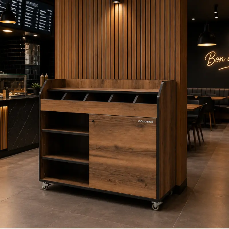 Desserte de service Goldinox 1100 mm en bois décor Baroque, porte à fermeture douce – vue 2