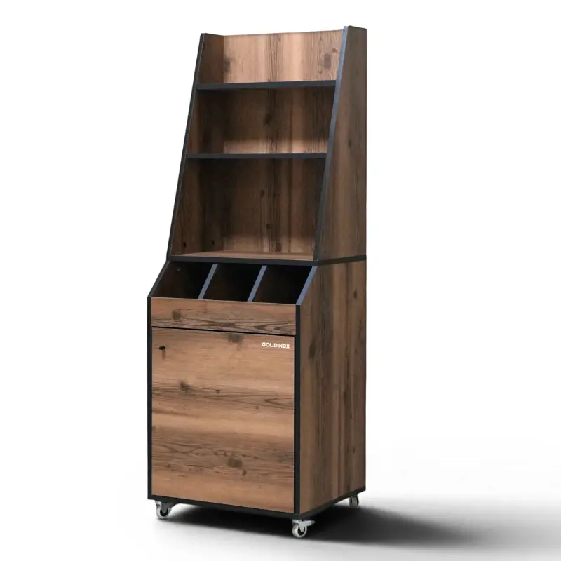 Desserte compacte à service haut Goldinox en bois décor Baroque, hauteur 1500 mm