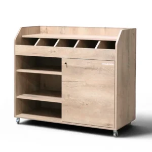 Desserte de service GOLDINOX en bois chêne clair 1100 mm sur roulettes