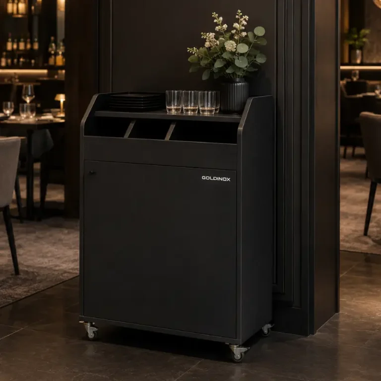 Desserte de service compacte GOLDINOX en bois noir 600 mm sur roulettes, vue 2