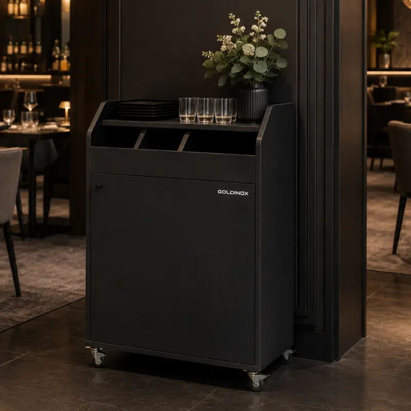 Desserte de service compacte GOLDINOX en bois noir 600 mm sur roulettes, vue 2