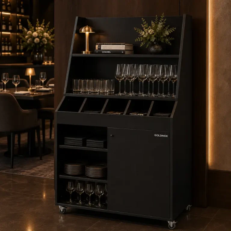 Desserte de service à service haut GOLDINOX en bois noir 1100 mm, vue 2