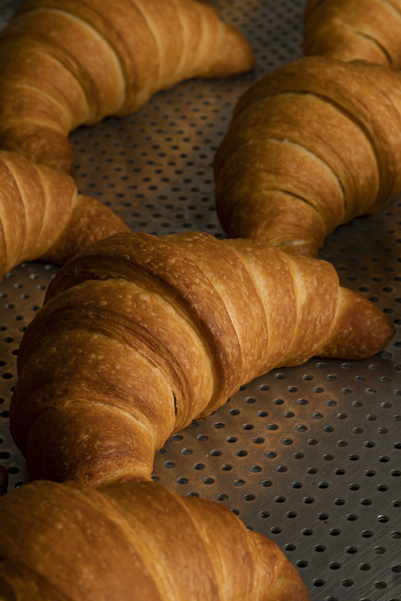 Croissants alignés sur une plaque