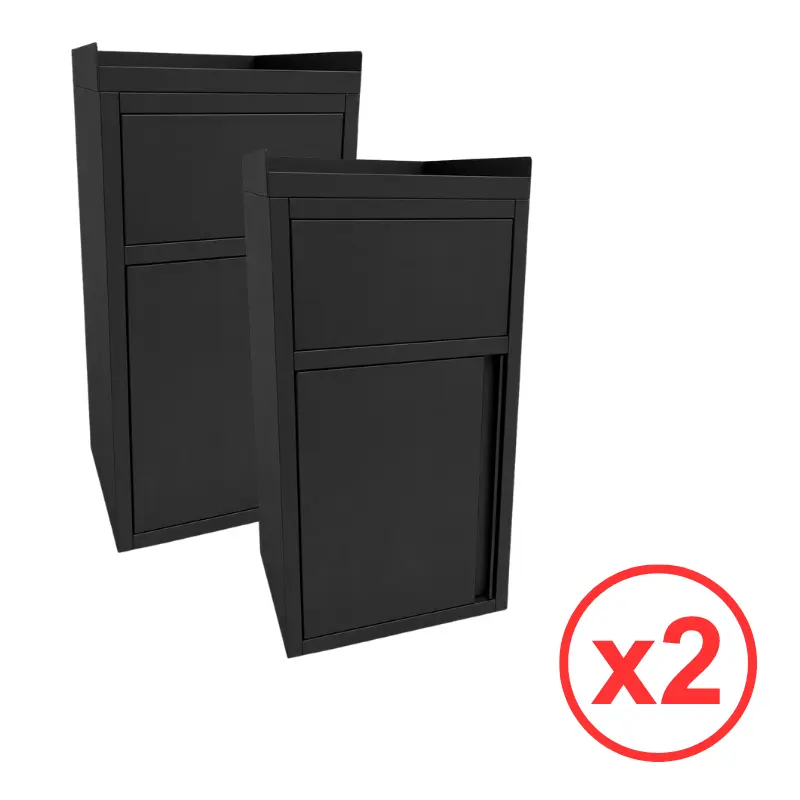 Lot de 2 poubelles snack GOLDINOX en inox peint noir avec plateau basculant et bac plastique amovible
