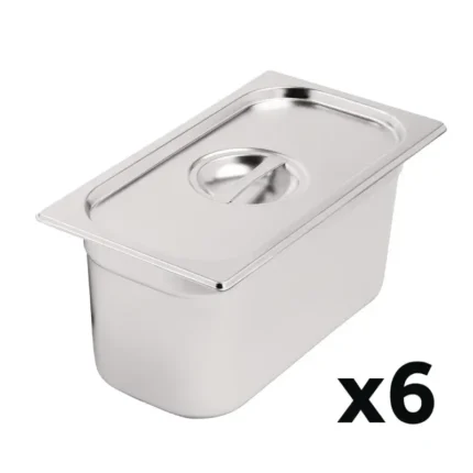 Lot de 3 bacs inox Vogue GN 1/3 avec couvercles