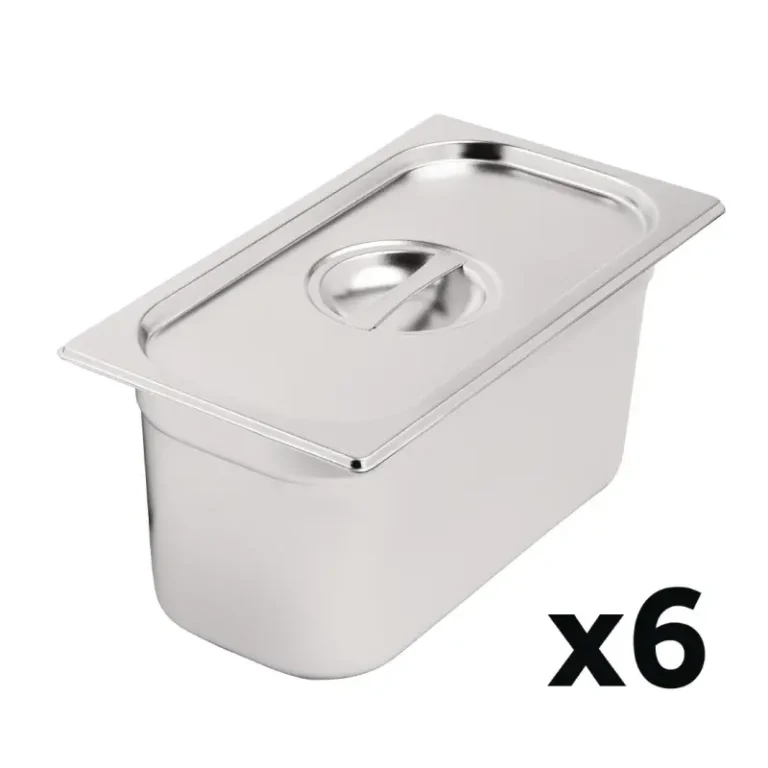 Lot de 3 bacs inox Vogue GN 1/3 avec couvercles