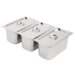 Lot de 3 bacs inox Vogue GN 1/3 avec couvercles – vue 2