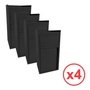 Lot de 4 poubelles snack GOLDINOX en inox peint noir avec plateau basculant et bac plastique amovible
