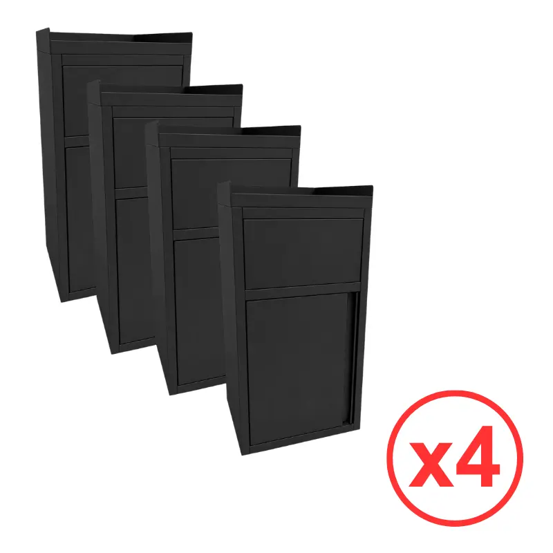 Lot de 4 poubelles snack GOLDINOX en inox peint noir avec plateau basculant et bac plastique amovible