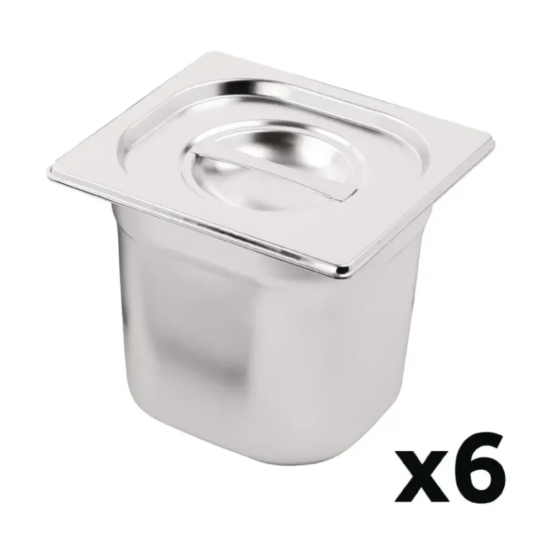 Lot de 6 bacs inox Vogue GN 1/6 avec couvercles