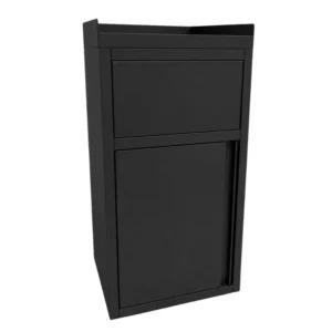 Poubelle snack GOLDINOX inox peint noir avec plateau basculant et repose-plateaux, vue de face