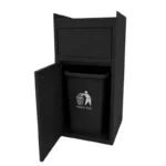 Poubelle snack inox noir GOLDINOX porte frontale ouverte sur le bac plastique amovible