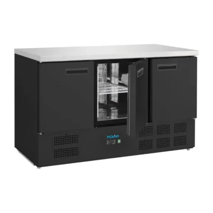Table réfrigérée positive 3 portes noire Polar Série G – 368 L – 1370 mm – GN 1/1