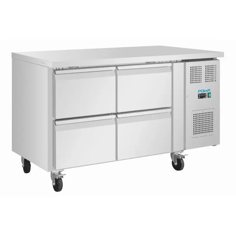 Table réfrigérée positive Polar Série U – 4 tiroirs GN 1/1 – 105 L – 1360 mm – Classe B