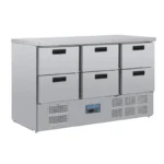 Table réfrigérée positive 6 tiroirs Polar Série G – 368 L – GN 1/1 – 1370 mm – Inox