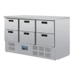 Table réfrigérée positive 6 tiroirs Polar Série G – 368 L – GN 1/1 – 1370 mm – Inox