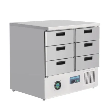 Table réfrigérée positive 6 tiroirs Polar Série G – 240 L – GN 1/1 – 903 mm – Inox