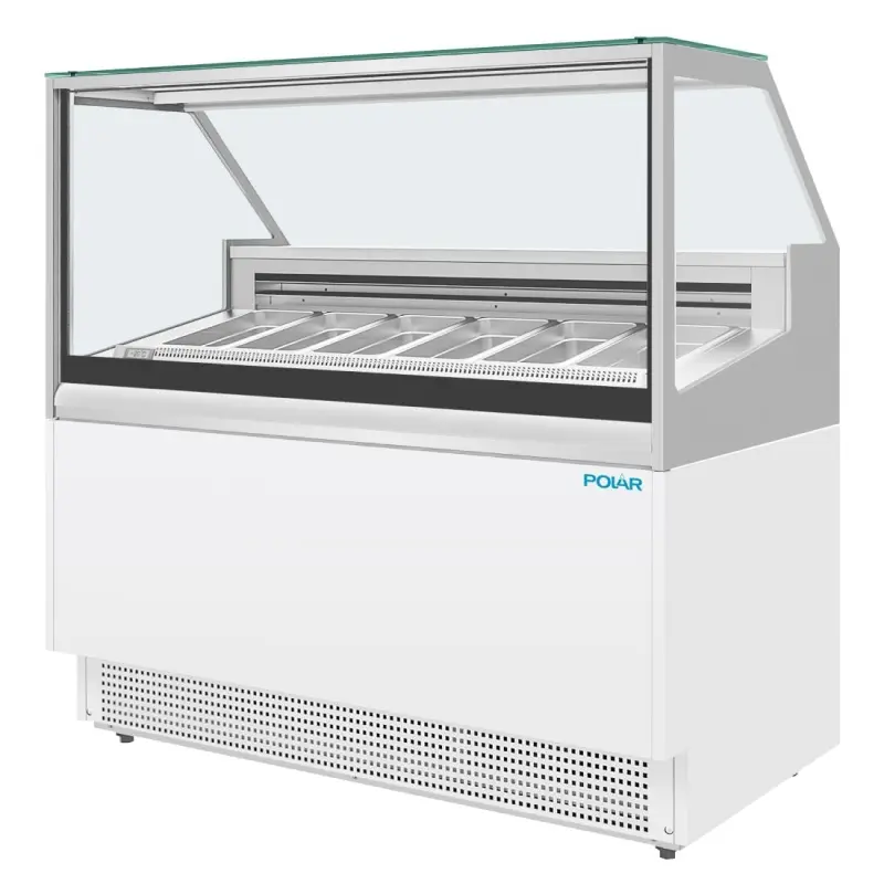 Vitrine à glace Polar Série U – 6 bacs GN 1/3 – 149 L – -18 °C – Éclairage LED – Blanche Vitrine à glace Polar Série U – 6 bacs GN 1/3 – 149 L – -18 °C – Éclairage LED – Blanche