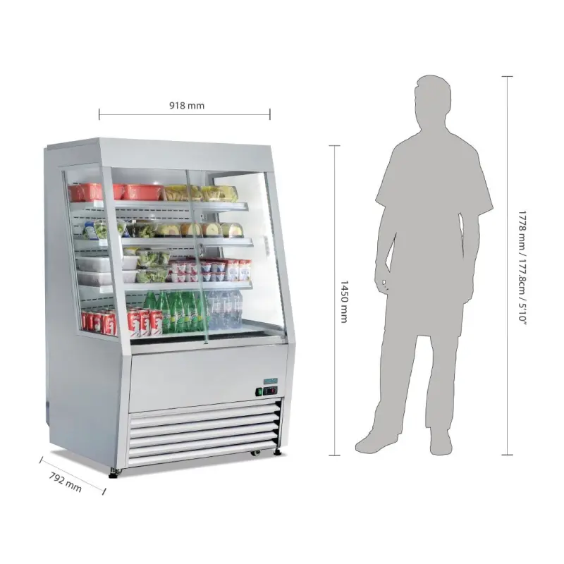 Vitrine réfrigérée libre-service Polar Série G – 390 L – Portes coulissantes – 918 mm – Inox