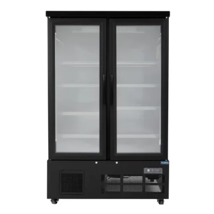 Vitrine réfrigérée négative 2 portes Polar Série G – 744 L – Noire – LED couleur – 8 étagères