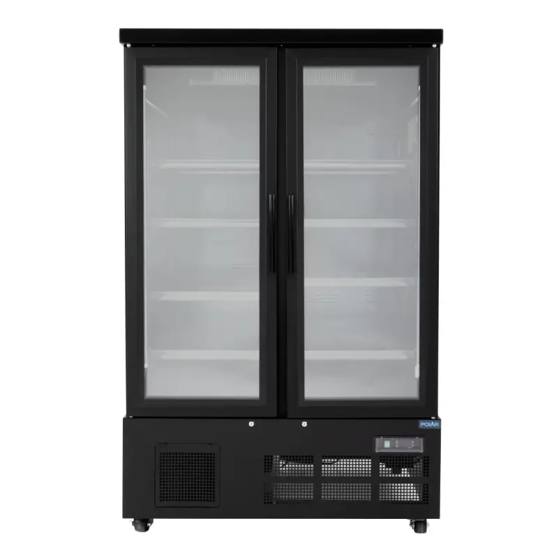 Vitrine réfrigérée négative 2 portes Polar Série G – 744 L – Noire – LED couleur – 8 étagères
