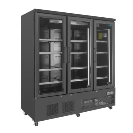 Vitrine réfrigérée négative 3 portes Polar Série G – 1156 L – Noire – LED couleur – 12 étagères