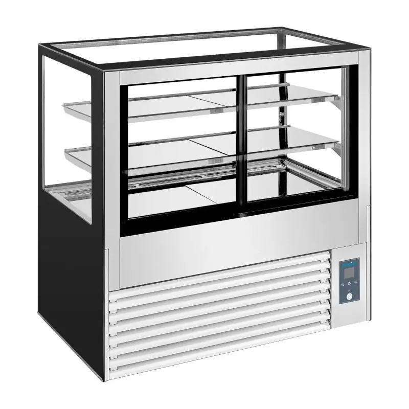 Vitrine pâtissière réfrigérée Polar Série U – 385 L – 4 faces vitrées – 1200 mm – Inox