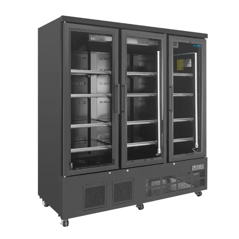 Vitrine réfrigérée positive 3 portes Polar Série G – 1156 L – Noire – LED couleur – 12 étagères